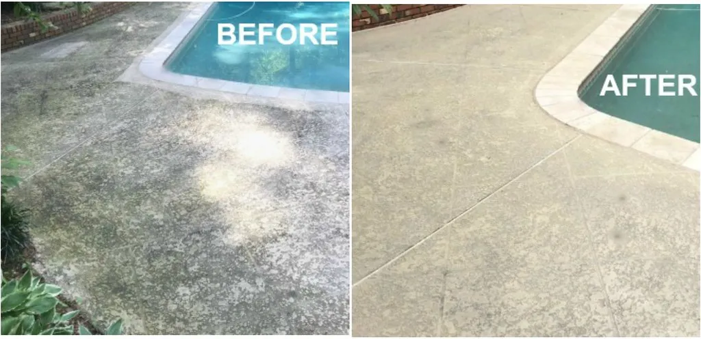 Pool deck before and after cleaning